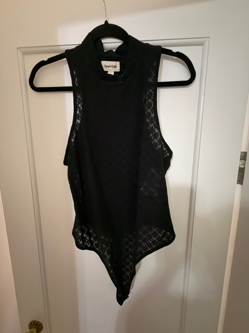 Open Edit Black Floral Lace Bodysuit